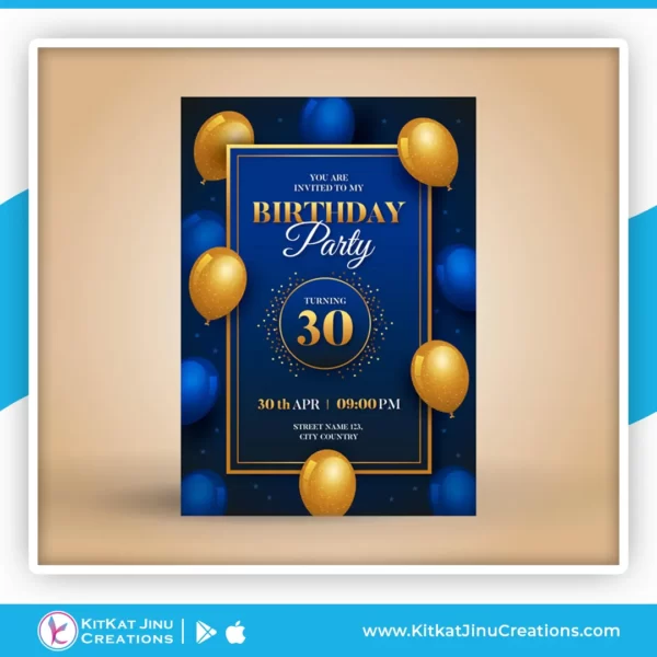 Gradient Elegant With Balloons Birthday Invitation Card
