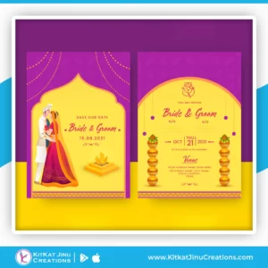 Indian Wedding Invitation Card With Agnikund Magenta Yellow