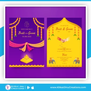 Indian Wedding Invitation Card With Agnikund Purple Color