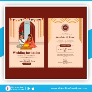 Indian Wedding Invitation Card With Couple Cream Color