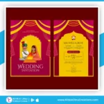 Indian Wedding Invitation Card With Couple Pink Yellow Color