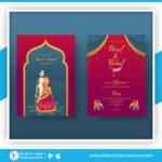 Indian Wedding Invitation Card With Couple Pinkish Blue