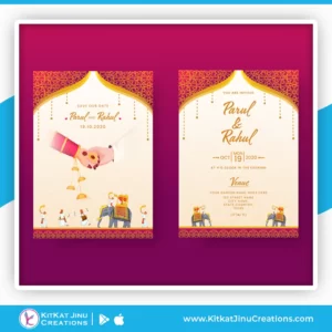 Indian Wedding Invitation Card With Hand Pinkish Yellow