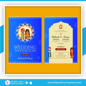 Indian Wedding Invitation Card With Mandala Blue Color