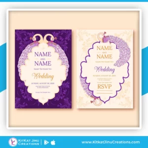 Indian Wedding Invitation Card With Peacock Theme Purple White
